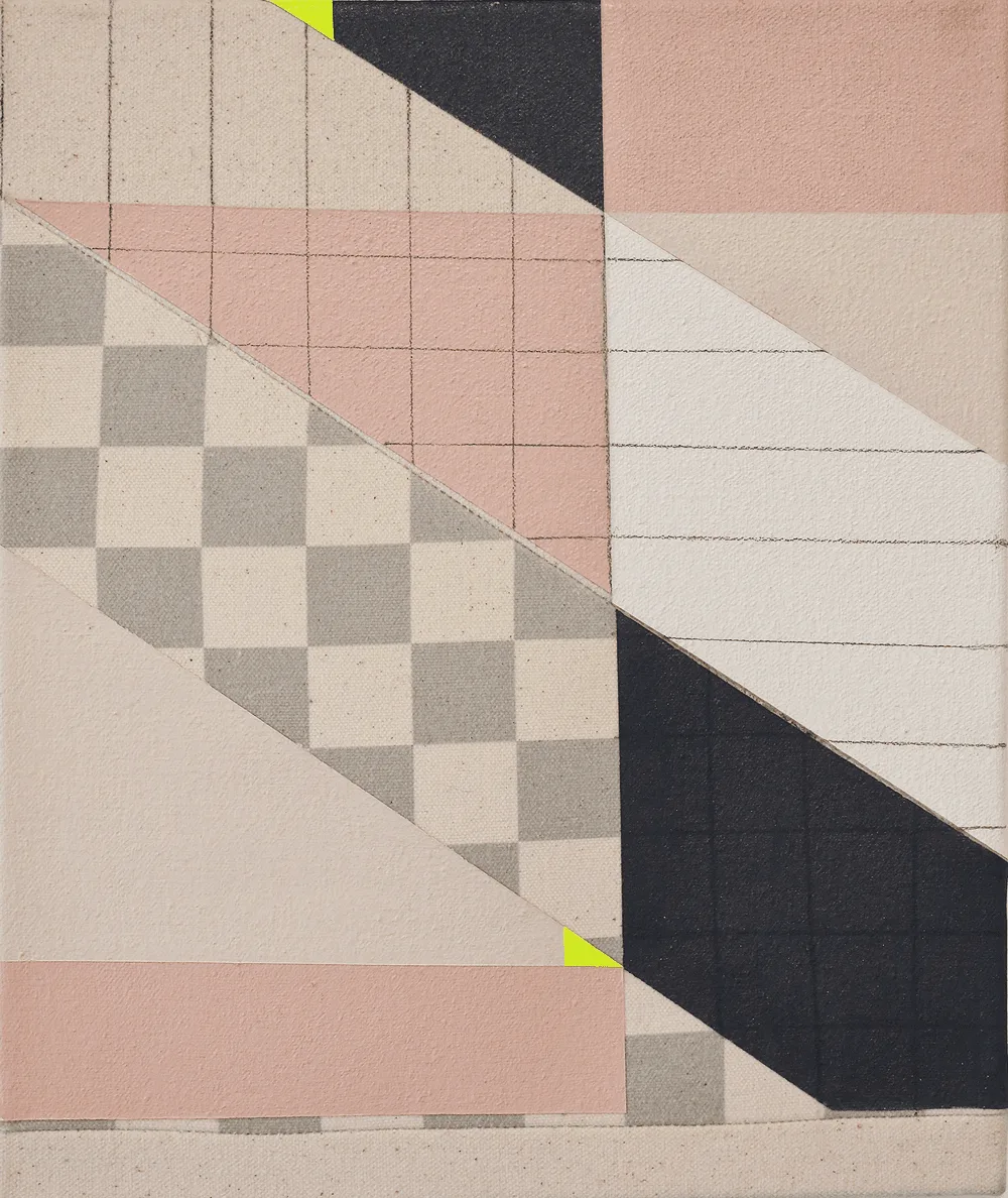 Untitled — acrylic, Flashe and mica on stitched canvas, 12 by 10 inches